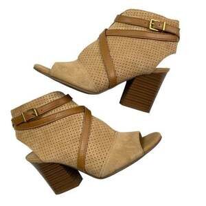 Franco Sarto Fina2 Perforated Suede Peep Toe Ankle Booties with Tassel